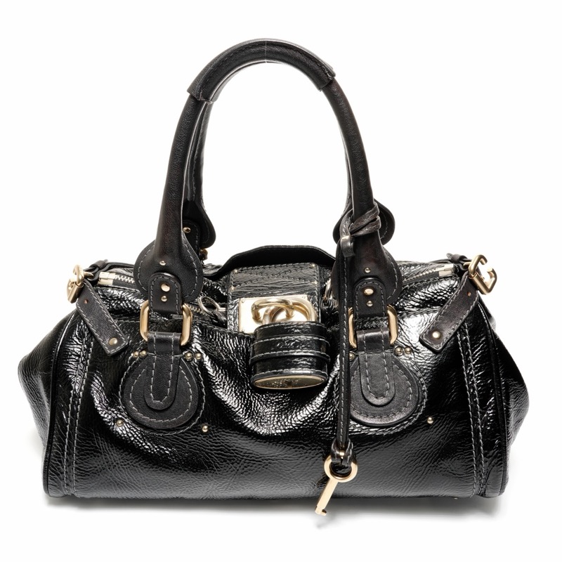 Chloe レザー パディントン エナメル ハンドバッグ